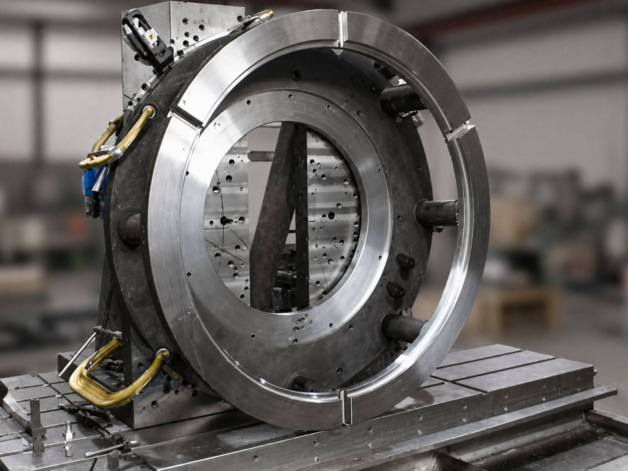 Large precision aerospace fixture on a machine table